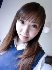 Haruka Ohsawa Asian takes big hooters out of school uniform shirt