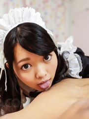 Hikaru Morikawa Asian maid licks balls and dong before frigging