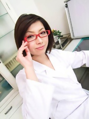 Kaoru Natsuki Asian with glass has cunt licked and sucks boner
