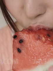 Mirei Yokoyama shows ass, plays with dick and enjoys water melon