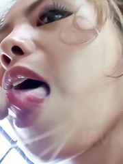 Rei Serizawa Asian takes boner between boobs after licking it
