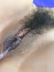 Sakura Kiryu has dark hairy crack filled with cum after blowjob