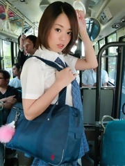 Yuna Satsuki Asian in school uniform sucks boners in full bus